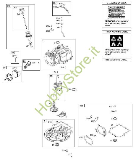 E - Albero a camme, albero motore, cilindro, set guarnizione, pistone/segmento pistone/biella, coppa ed etichetta indicazione di pericolo B&S - 10 €¦ 103M02-0061-H1 brand Stihl